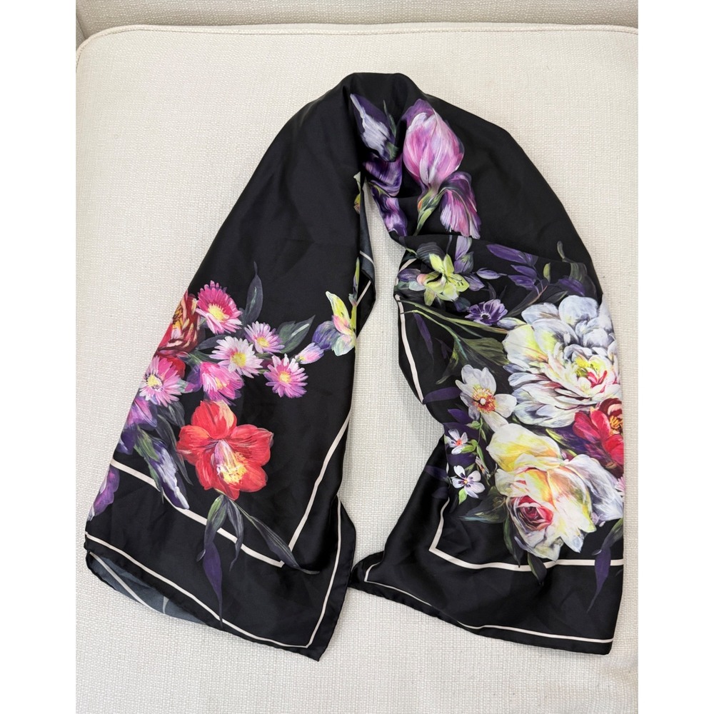 Express Floral Scarf Womens One Size Black Botanical Print Oversized NWT